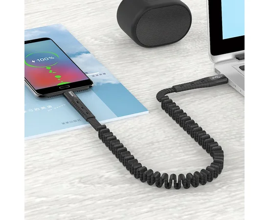 Дата кабель Hoco U78 "Cotton treasure elastic" MicroUSB (1.2М) Черный