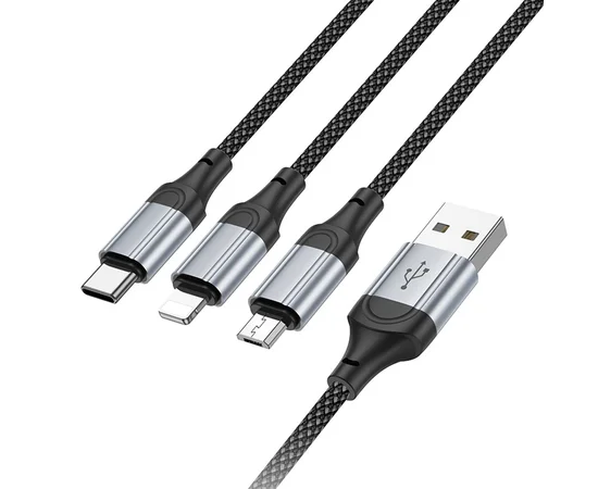Дата кабель Hoco X102 Fresh 3in1 USB to Lightning + MicroUSB + Type-C (1m) Black