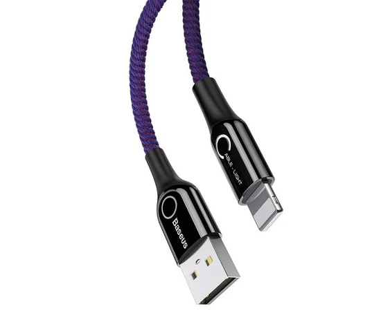 Дата кабель Baseus C-shaped (со световым индикатором) USB to Lightning 2.4A (1m) Фиолетовый