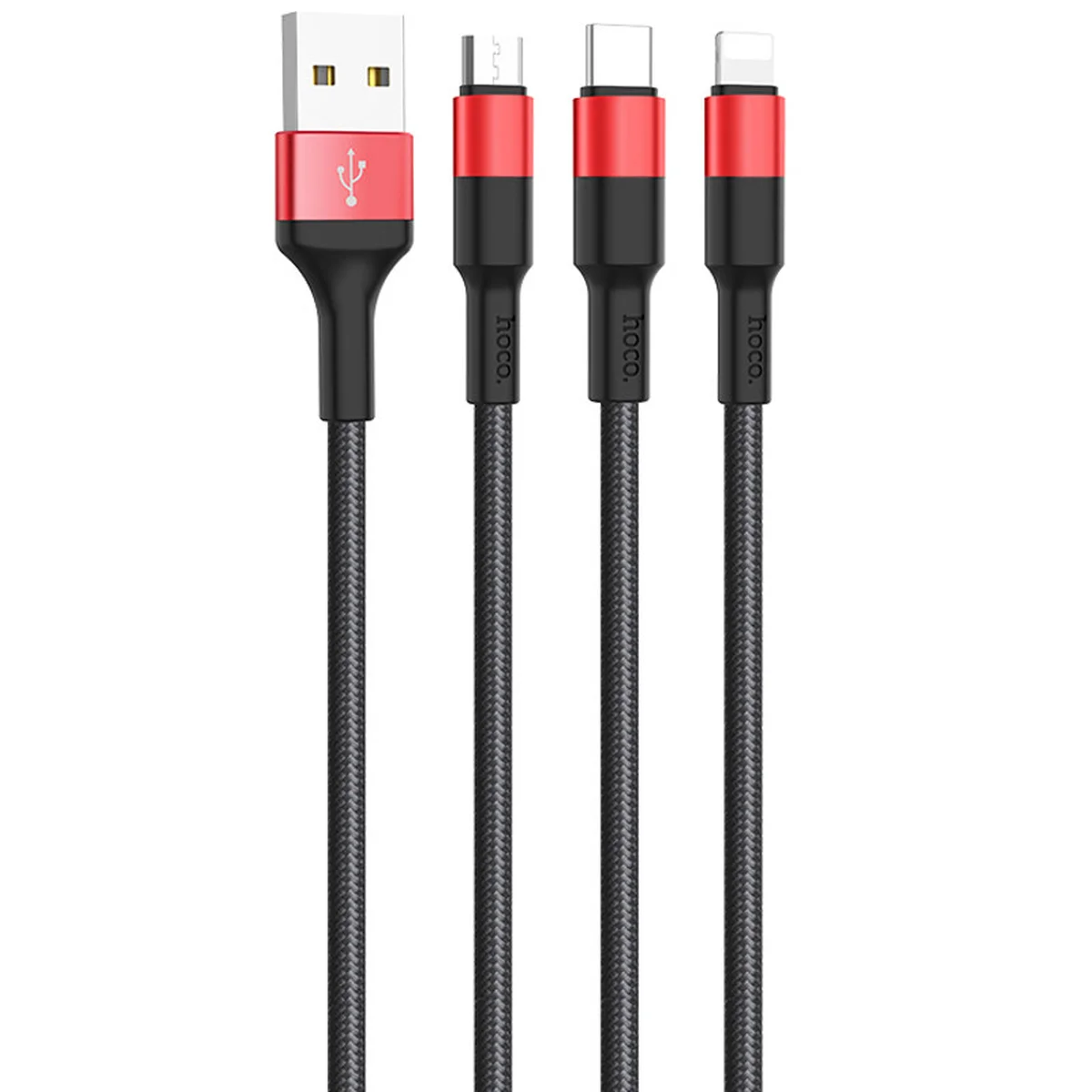 Дата кабель Hoco X26 Xpress 3in1 Lightning -MicroUSB-Type-C (1m) Черный / Красный