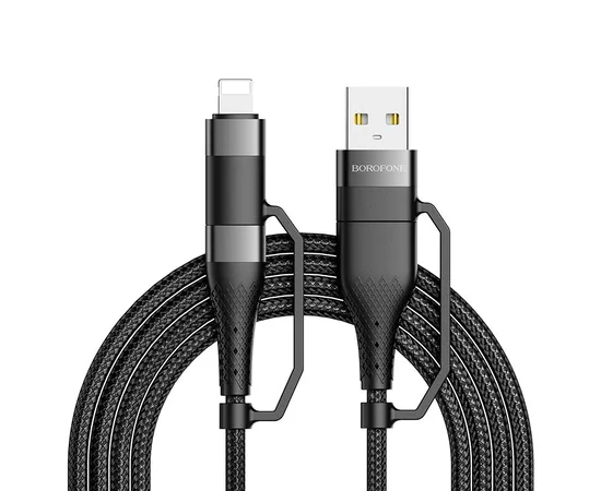 Дата кабель Borofone BU28 Multi-energy 4in1 Type-C/USB - Type-C/Lightning (1.2m) Черный