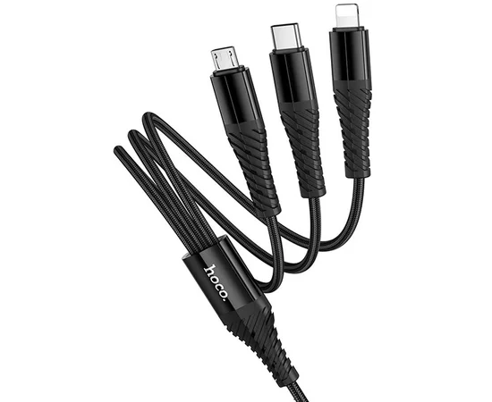 Дата кабель Hoco X123 Victory 3in1 Type-C to Lightning/Type-C/MicroUSB 3A (1m) Black