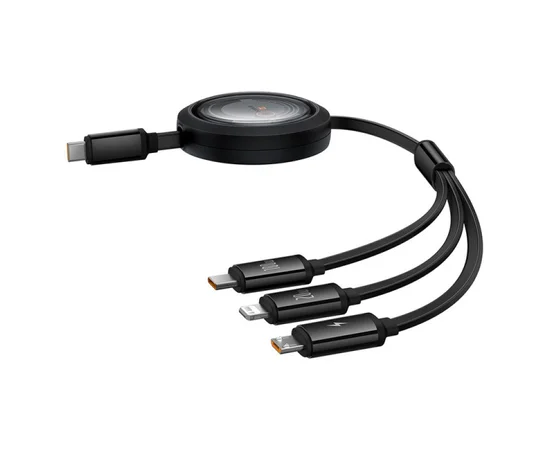 Дата кабель Baseus Free2Draw Retractable Crystal Fast Charging Type-C to 3in1 100W (1.1m) (P1036800) Cluster Black