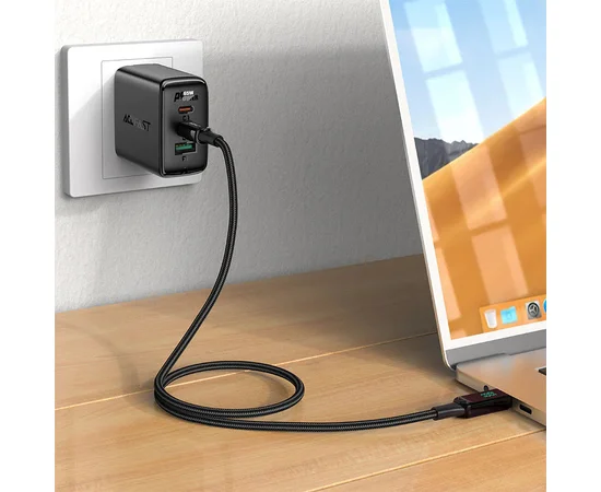 Дата кабель Acefast C6-03 USB-C to USB-C 100W zinc alloy digital display braided (1m) Black