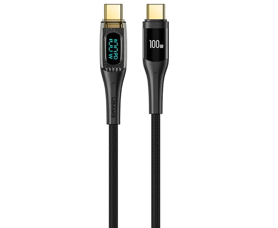 Дата кабель USAMS US-SJ591 Type-C to Type-C PD 100W Transparent Digital Display Cable (2m) Black