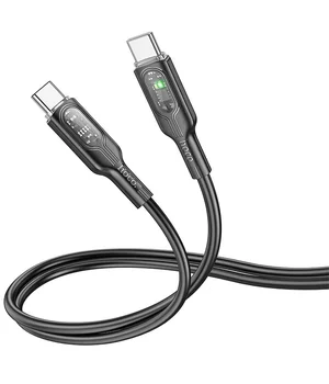 Дата кабель Hoco U120 Transparent explore Intelligent Power-off PD 60W Type-C to Type-C (1.2m) Black