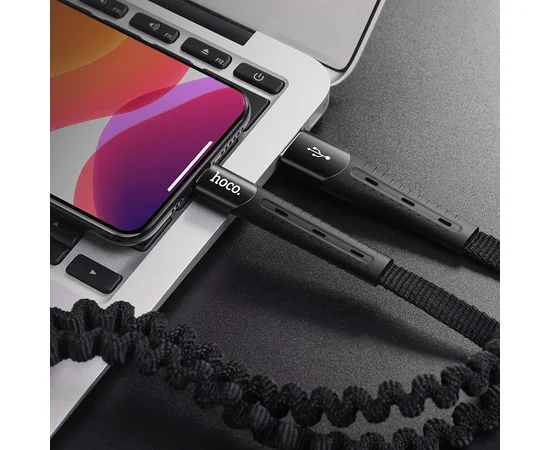 Дата кабель Hoco U78 "Cotton treasure elastic" lightning (1.2М) Черный