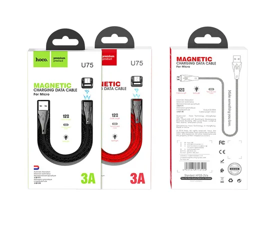 Дата кабель Hoco U75 "Blaze magnetic" MicroUSB (1.2М) Черный