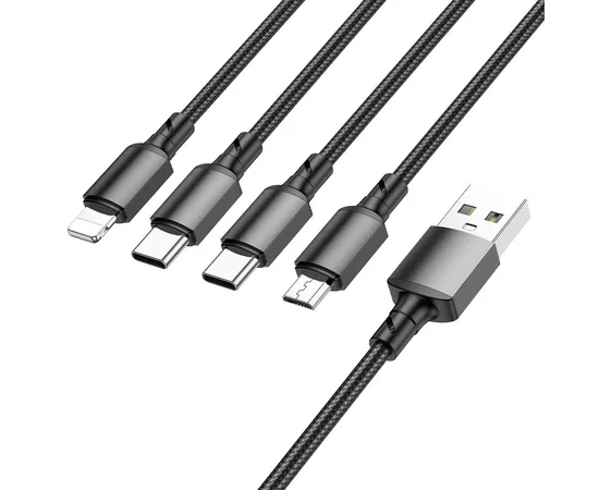 Дата кабель Borofone BX72 USB to 4in1 (Type-C/Type-C/MicroUSB/Lightning) (1m) Черный
