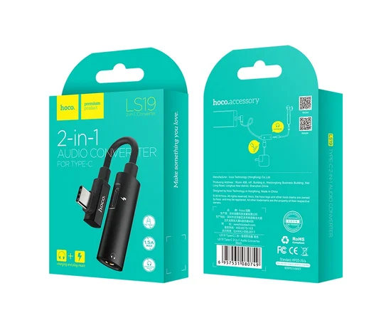 Переходник Hoco LS19 Type-C to 3,5 AUX Черный