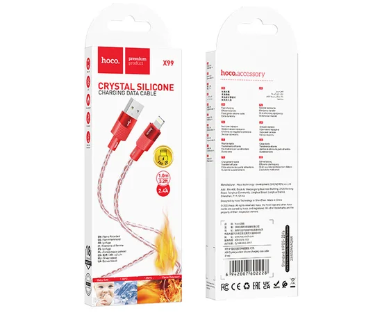 Дата кабель Hoco X99 Crystal Junction USB to Lightning (1.2m) Red