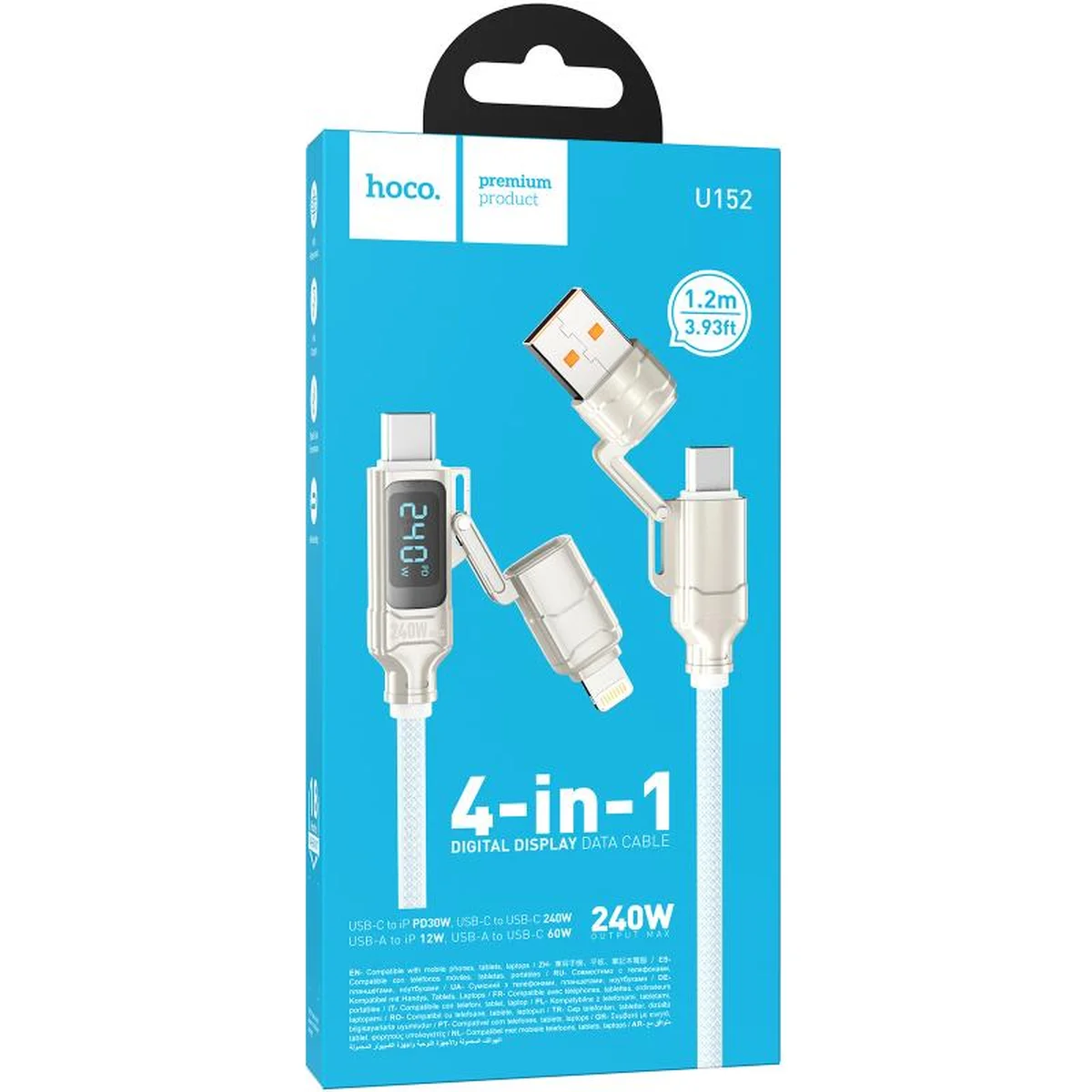 Дата кабель Hoco U152 Fortune 4in1 Type-C to Lightning/Type-C to USB 240W (1.2m) Light Gray