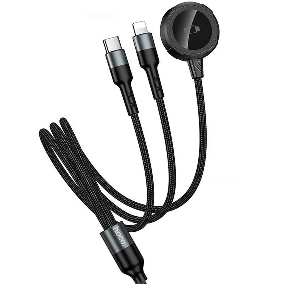 Дата кабель Hoco CW64 3in1 Type-C до iWatch/Lightning/Type-C 15W (1.2m) Black
