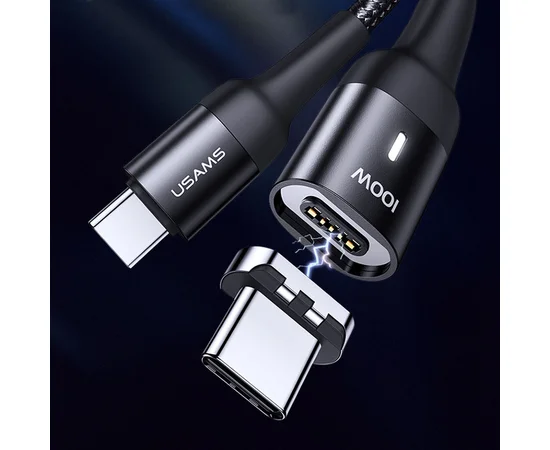 Дата кабель USAMS US-SJ466 U58 Type-C to Type-C 100W PD Fast Charge Magnetic Data Cable (1.5m) Черный