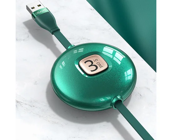Дата кабель Usams US-SJ508 U69 3IN1 Retractable Cable 1m Зеленый