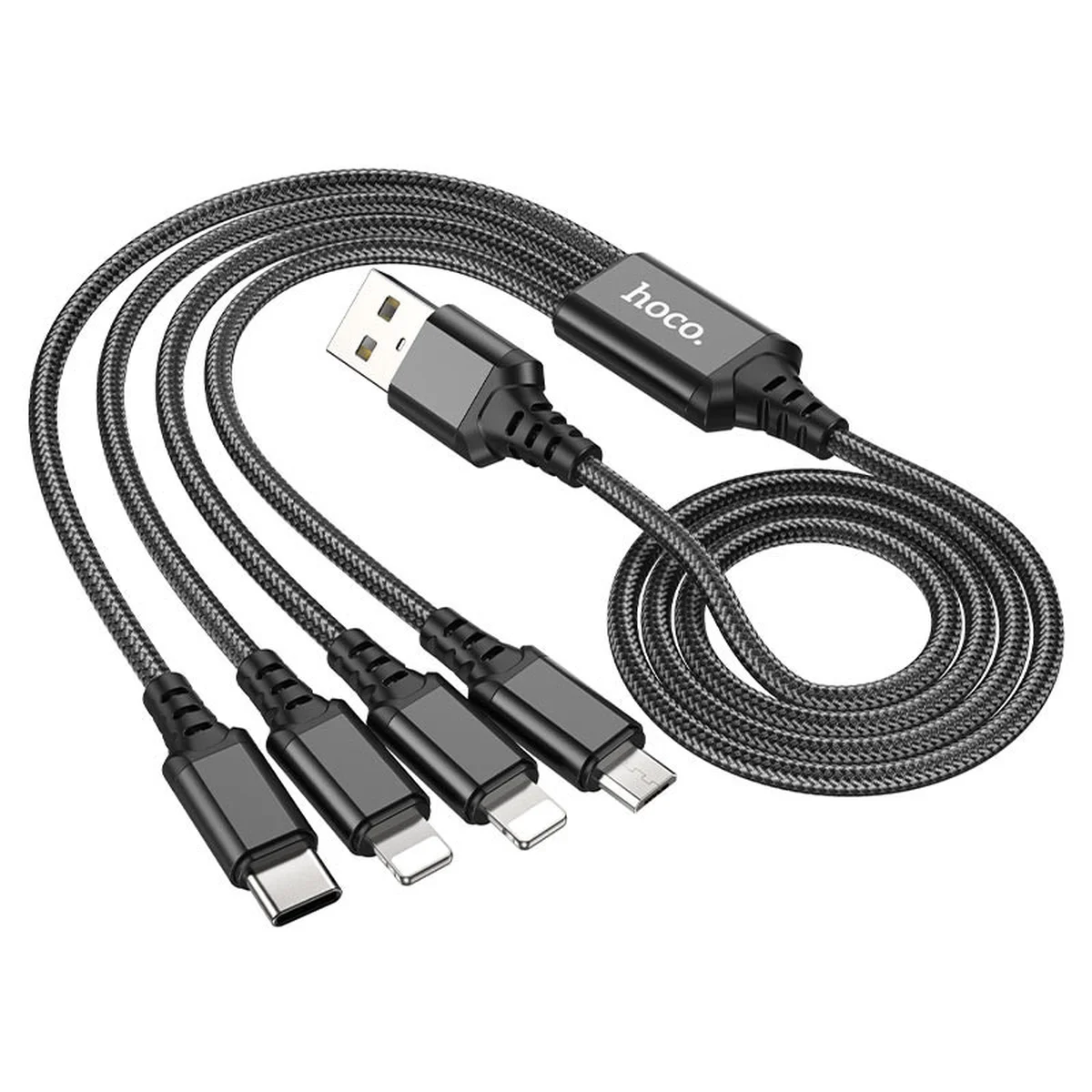 Дата кабель Hoco X76 4in1 2xLightning + Type-C + MicroUSB (1m) Black