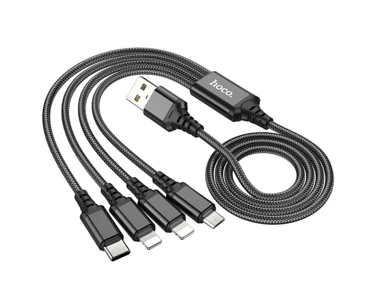 Дата кабель Hoco X76 4in1 2xLightning + Type-C + MicroUSB (1m) Black