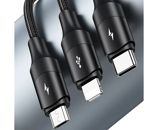 Дата кабель Usams US-SJ515 U73 3IN1 Aluminum Alloy Cable 1.2m Черный