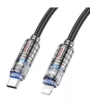 Дата кабель Hoco U122 Lantern Transparent Discovery Edition Type-C to Lightning Black