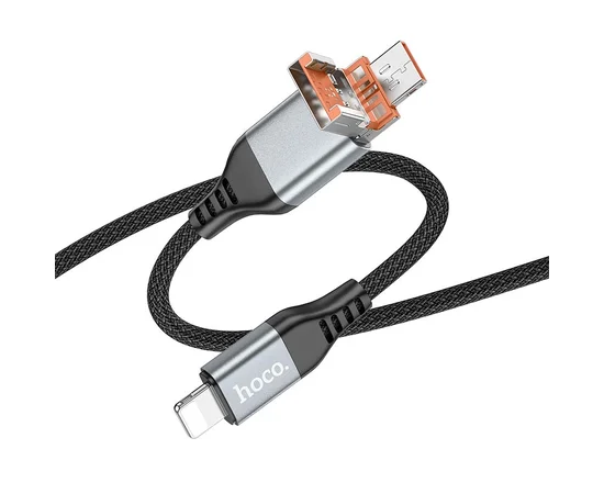 Дата кабель Hoco U128 Viking 2in1 USB/Type-C to Lightning (1m) Black