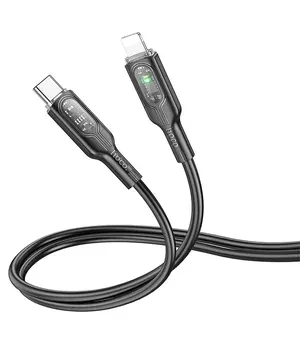 Дата кабель Hoco U120 Transparent explore Intelligent Power-off PD 27W Type-C to Lightning (1.2m) Black