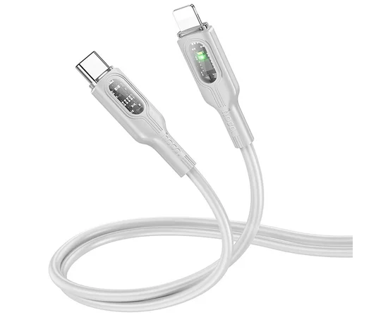 Дата кабель Hoco U120 Transparent explore intelligent power-off PD 27W Type-C to Lightning (1.2m) Gray