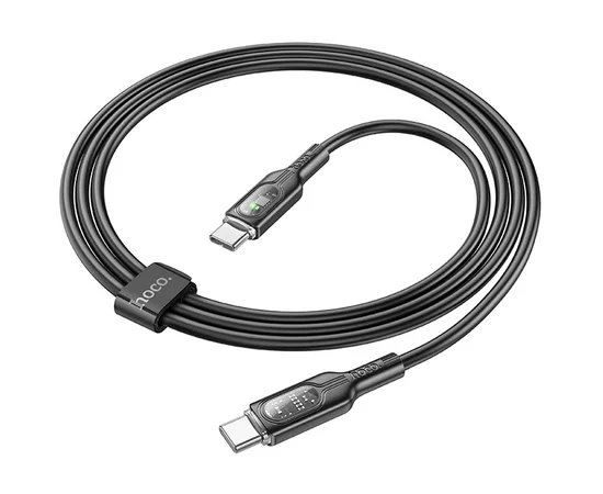 Дата кабель Hoco U120 Transparent explore Intelligent Power-off PD 60W Type-C to Type-C (1.2m) Black