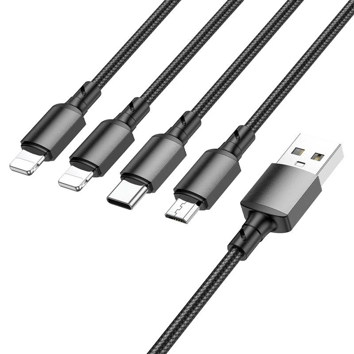 Дата кабель Borofone BX72 USB to 4in1 (Lightning/Lightning/MicroUSB/Type-C) (1m) Чорний