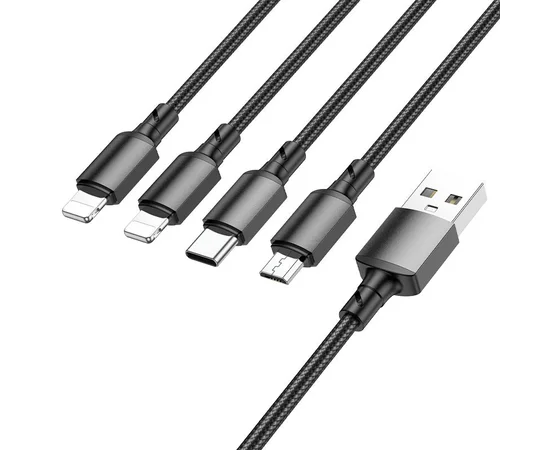 Дата кабель Borofone BX72 USB to 4in1 (Lightning/Lightning/MicroUSB/Type-C) (1m) Черный
