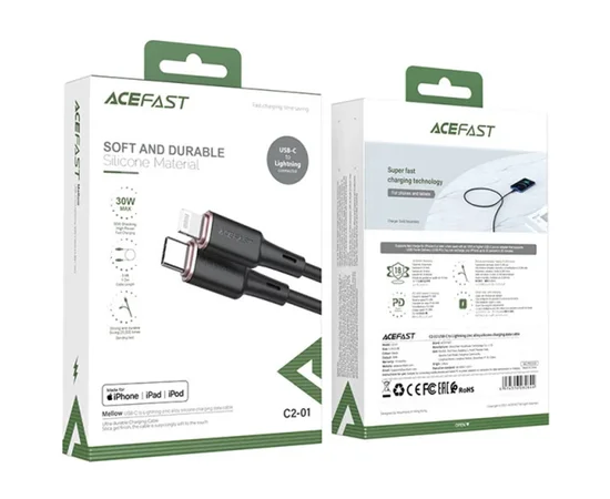 Дата кабель Acefast MFI C2-01 USB-C to Lightning zinc alloy silicone (1m) Black