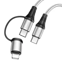 Дата кабель Hoco X50 2 in 1 Exquisito PD 60W Type-C to Lightning/Type-C 3A (1m) Серый