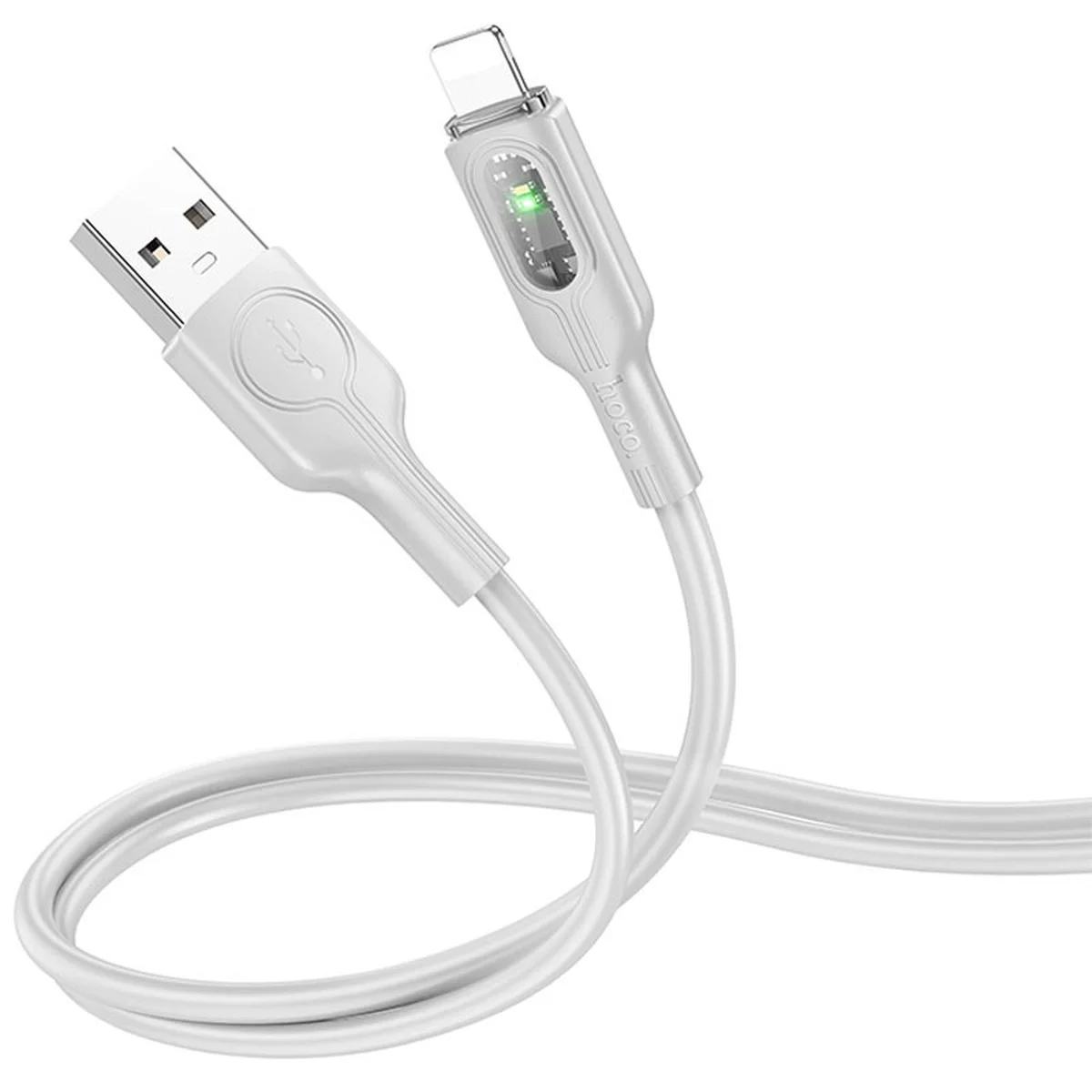 Дата кабель Hoco U120 Transparent explore intelligent power-off USB to Lightning (1.2m) Gray