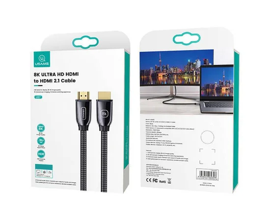 Дата кабель USAMS US-SJ497 U67 HDMI 8K Ultra HD to HDMI 2.1 (2m) Чорний