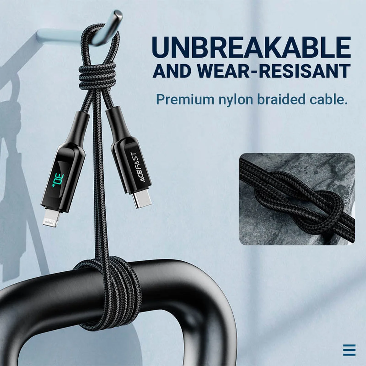 Дата кабель Acefast MFI C6-01 USB-C to Lightning zinc alloy digital display braided (1m) Black