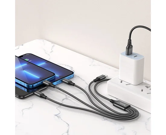 Дата кабель Hoco X76 4in1 2xLightning + Type-C + MicroUSB (1m) Black
