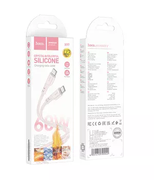 Дата кабель Hoco X97 Crystal color Type-C to Type-C 60W (1m) Light pink