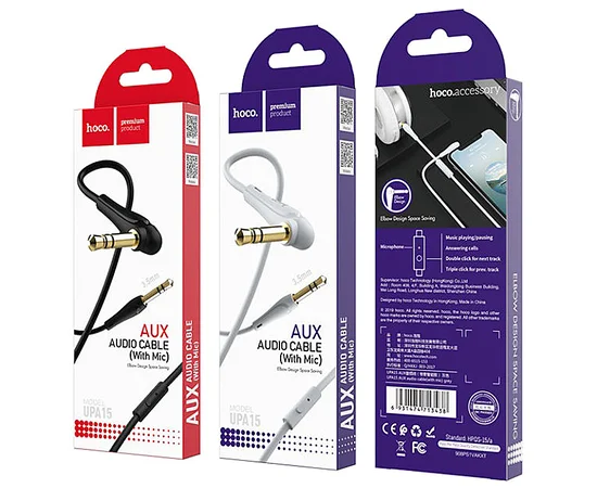Аудио кабель Aux Hoco UPA15 With Mic (1m) Серый