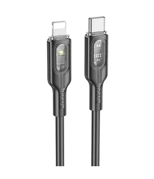 Дата кабель Hoco U120 Transparent explore Intelligent Power-off PD 27W Type-C to Lightning (1.2m) Black