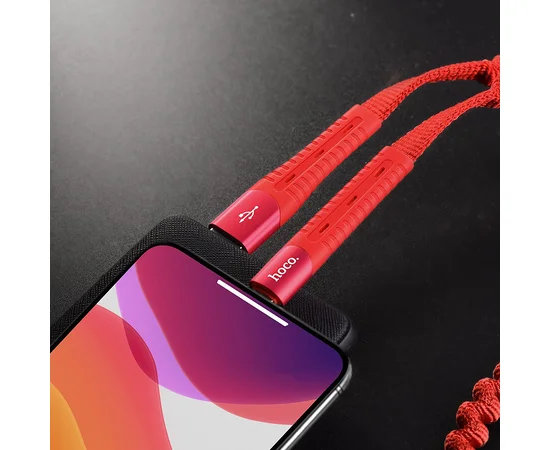 Дата кабель Hoco U78 "Cotton treasure elastic" lightning (1.2М) Красный