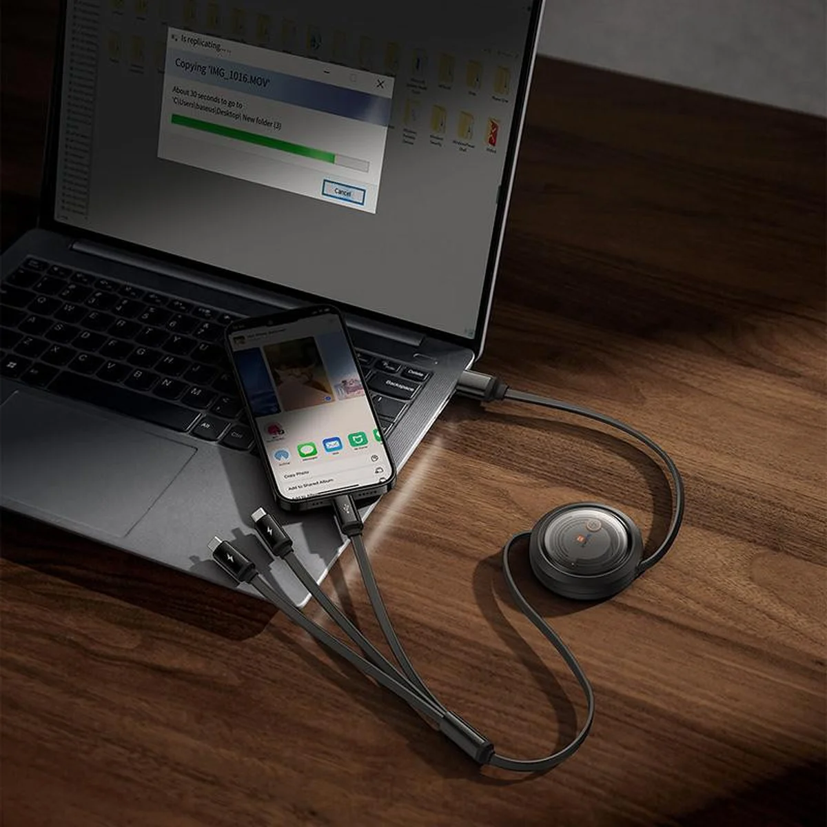 Дата кабель Baseus Free2Draw Retractable Crystal Fast Charging 3in1 100W (1.1m) (P10368700111-03) Cluster Black