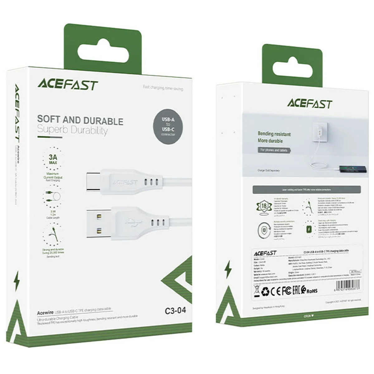 Дата кабель Acefast C3-04 USB-A to USB-C TPE (1m) White