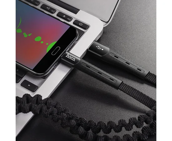 Дата кабель Hoco U78 "Cotton treasure elastic" MicroUSB (1.2М) Черный