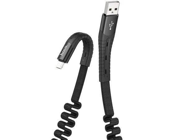 Дата кабель Hoco U78 "Cotton treasure elastic" MicroUSB (1.2М) Черный