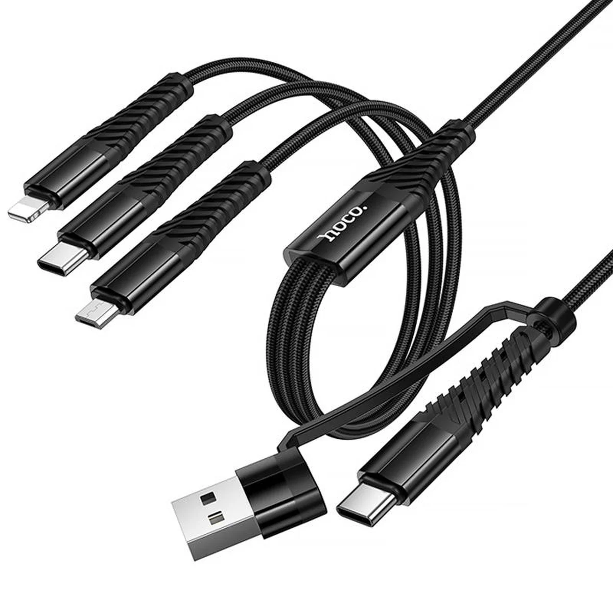 Дата кабель Hoco X123 Victory 3in1 Type-C to Lightning/Type-C/MicroUSB 3A (1m) Black