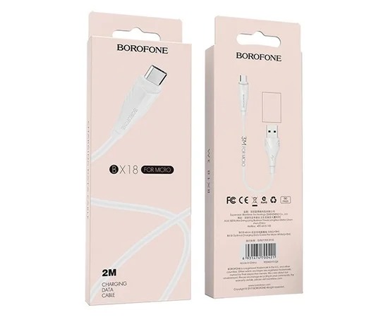 Дата кабель Borofone BX18 Optimal USB to MicroUSB (2m) Білий