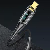 Дата кабель USAMS US-SJ590 Type-C to Type-C PD 100W Transparent Digital Display Cable (1.2m) Black