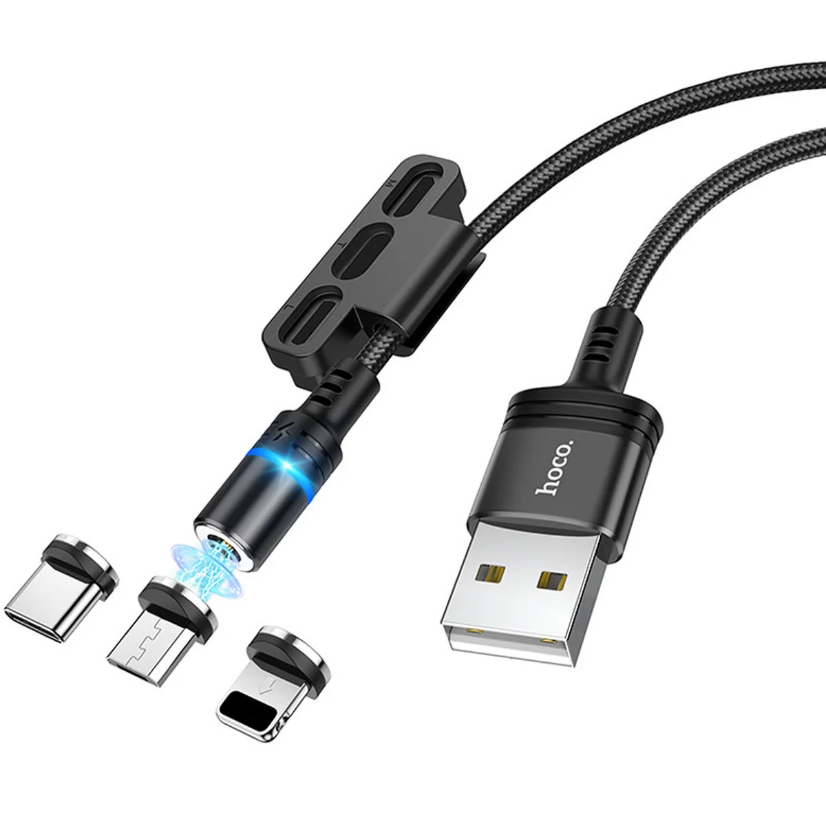 Дата кабель Hoco DU42 Magnetic 3in1 Lightning-microUSB-Type-C (1m) Черный