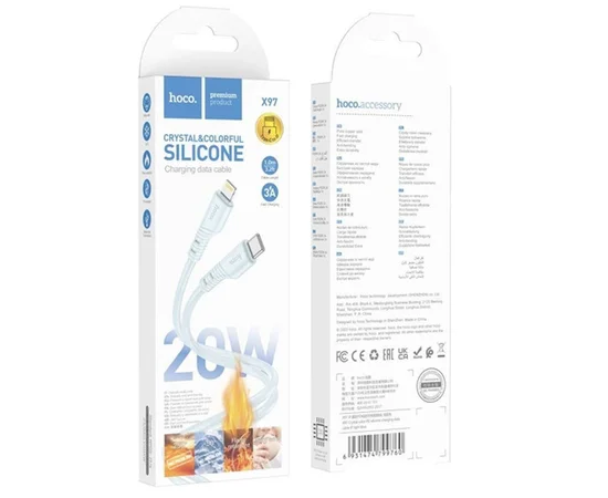 Дата кабель Hoco X97 Crystal color Type-C to Lightning 20W (1m) Light blue