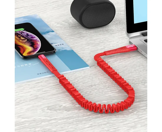 Дата кабель Hoco U78 "Cotton treasure elastic" lightning (1.2М) Красный
