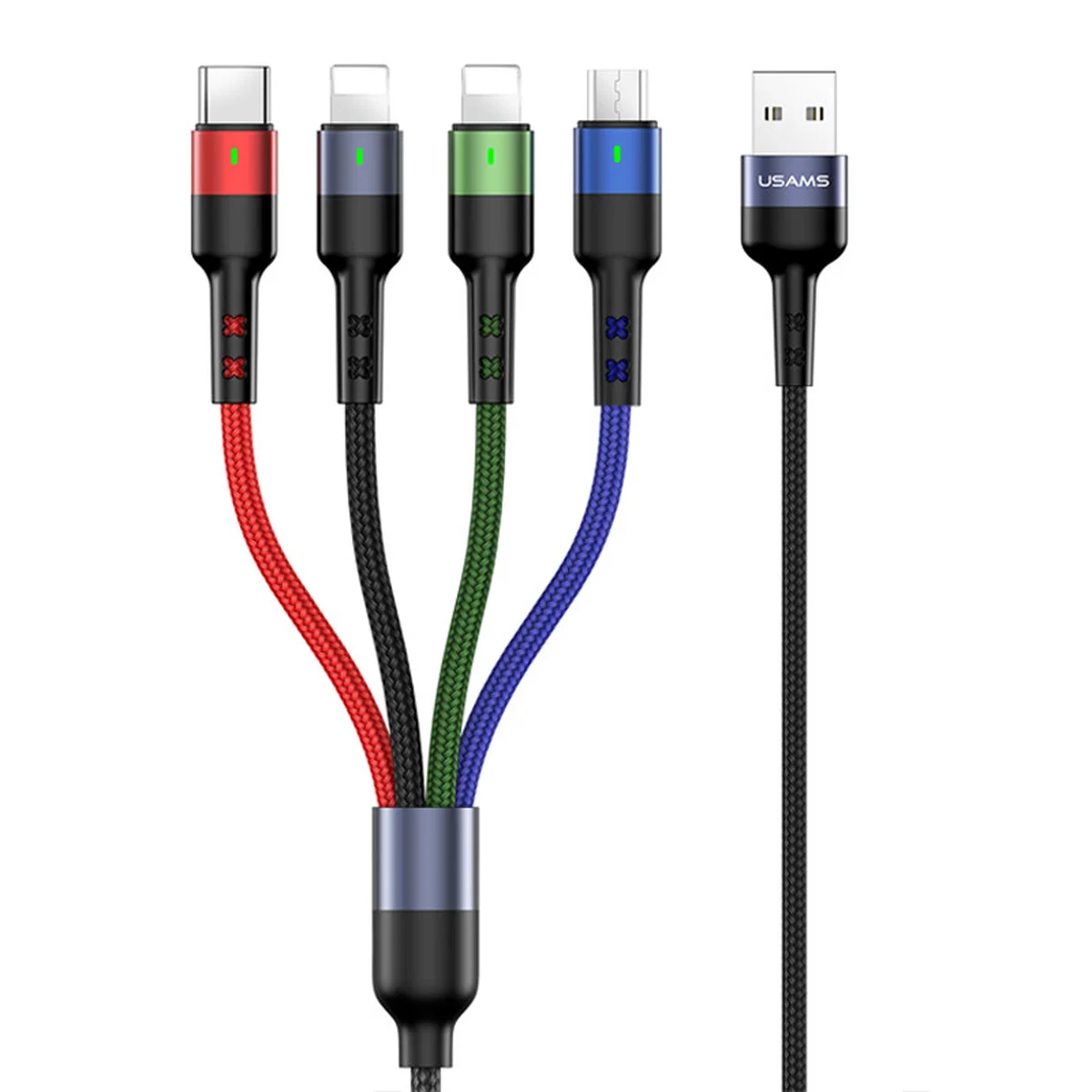 Дата кабель Usams US-SJ411 U26 4in1 USB to Combo 2A (0.35m) Черный